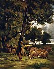The shepherdess and her flock by Charles Emile Jacque